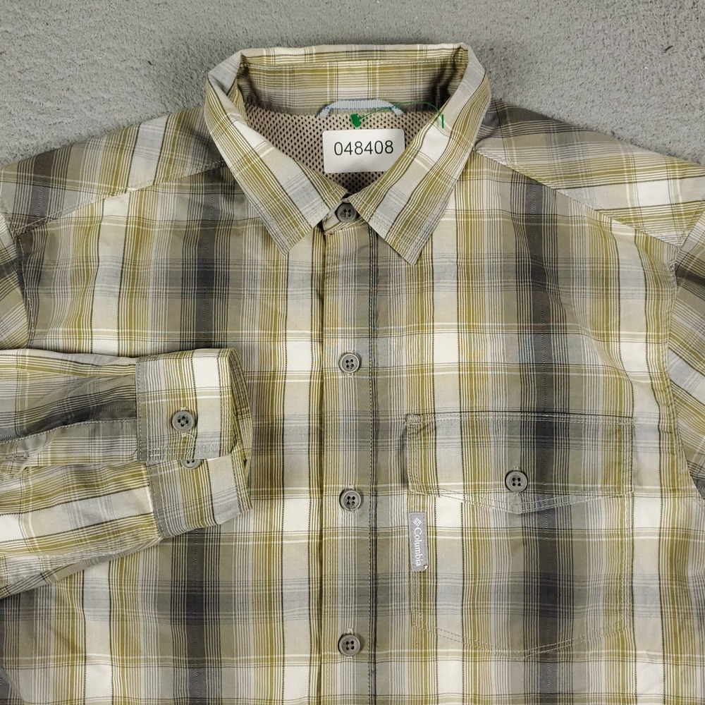 Columbia Shirt Mens Small Yellow Gray Plaid Casual Button Up Long Sleeve